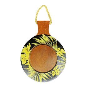 Vintage MCM Boho Black Wooden Wall Hanging Serving Platter, Made in Philippines